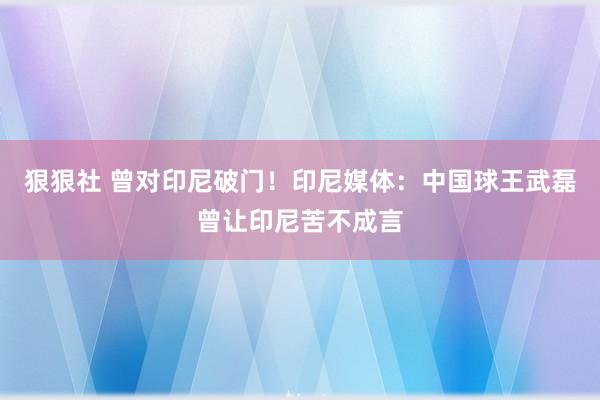 狠狠社 曾对印尼破门！印尼媒体：中国球王武磊曾让印尼苦不成言